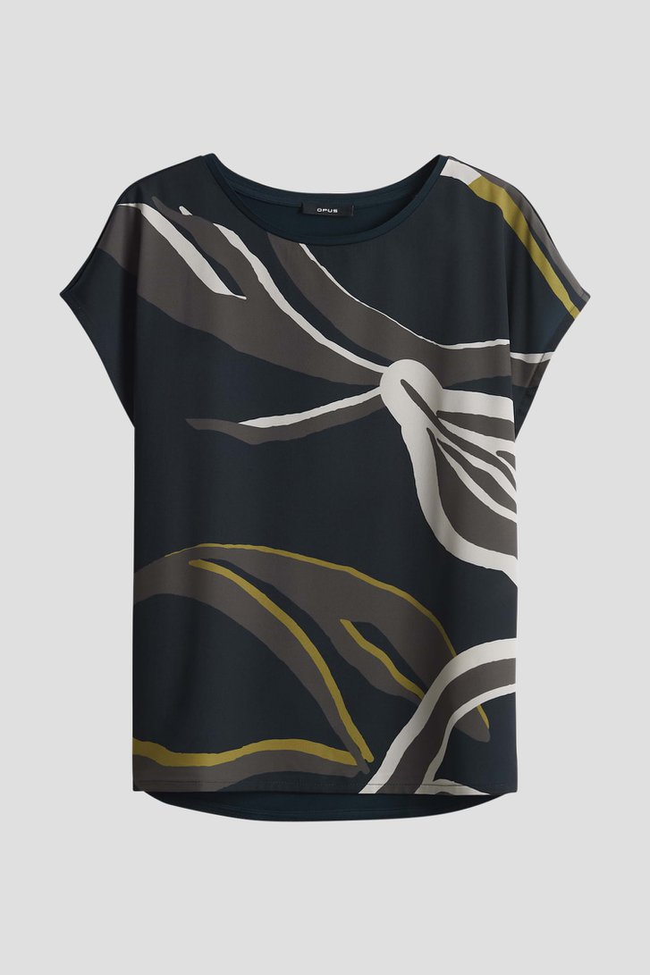 Donkerblauw T-shirt met abstracte print van Opus voor Dames