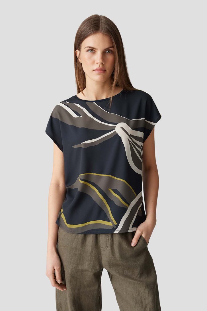 Donkerblauw T-shirt met abstracte print van Opus voor Dames