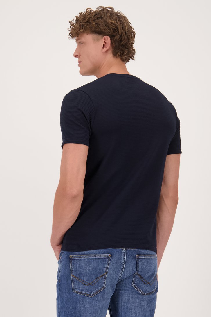 Donkerblauw T-shirt met geribbelde textuur van Casual Five voor Heren
