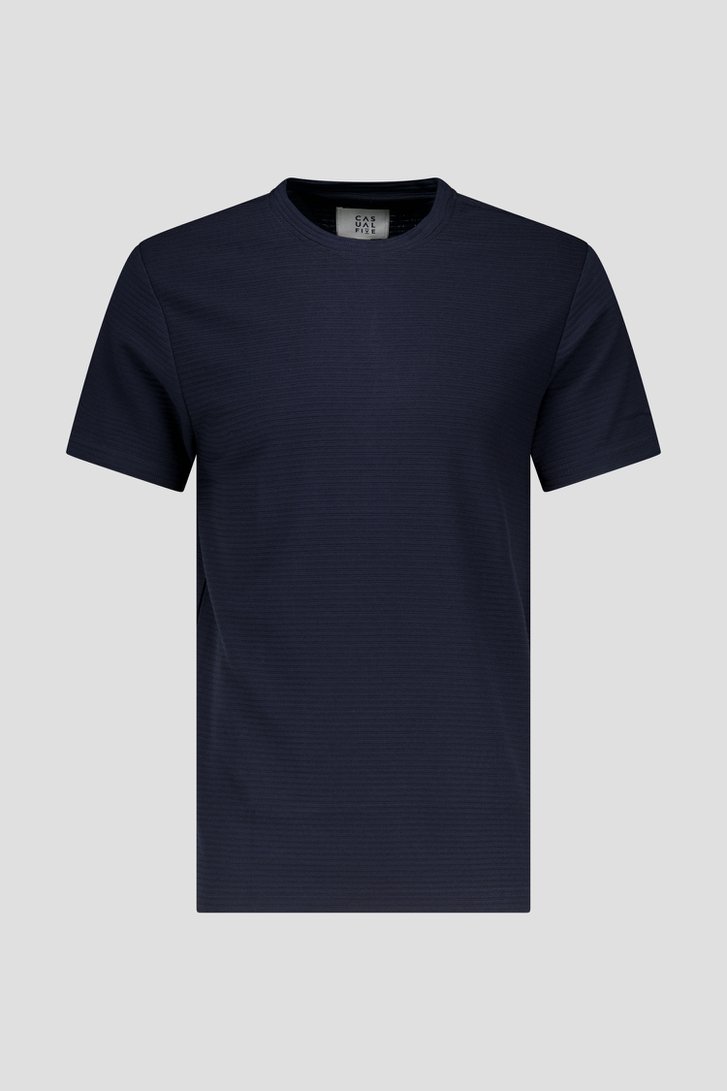 Donkerblauw T-shirt met geribbelde textuur van Casual Five voor Heren