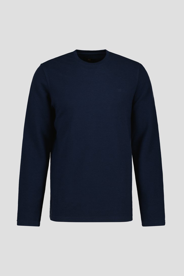 Donkerblauw T-shirt met geribbelde textuur van Ravøtt voor Heren