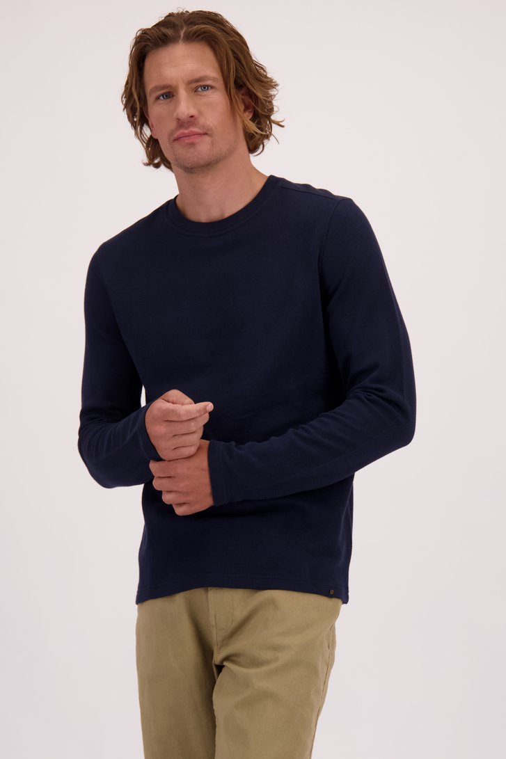 Voorkant van Donkerblauw T-shirt met lange mouw door Ravøtt voor Heren