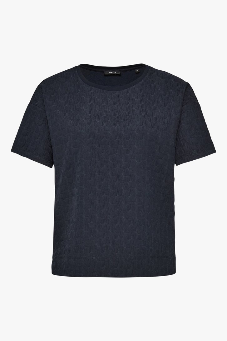 Donkerblauw T-shirt met textuur van Opus voor Dames