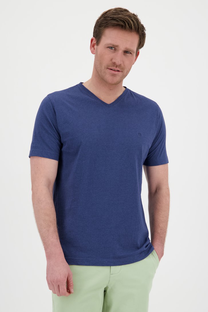 Donkerblauw T-shirt met V-hals van Ravøtt voor Heren