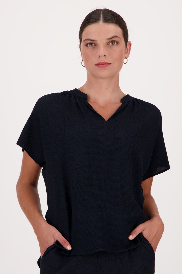 Donkerblauwe blouse met fijne textuur van Opus voor Dames