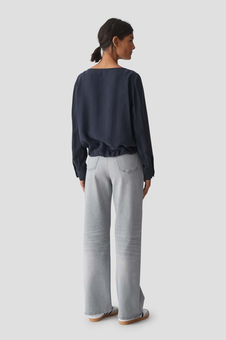 Donkerblauwe blouse met koord in zoom van Opus voor Dames