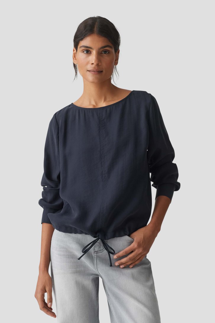 Donkerblauwe blouse met koord in zoom van Opus voor Dames