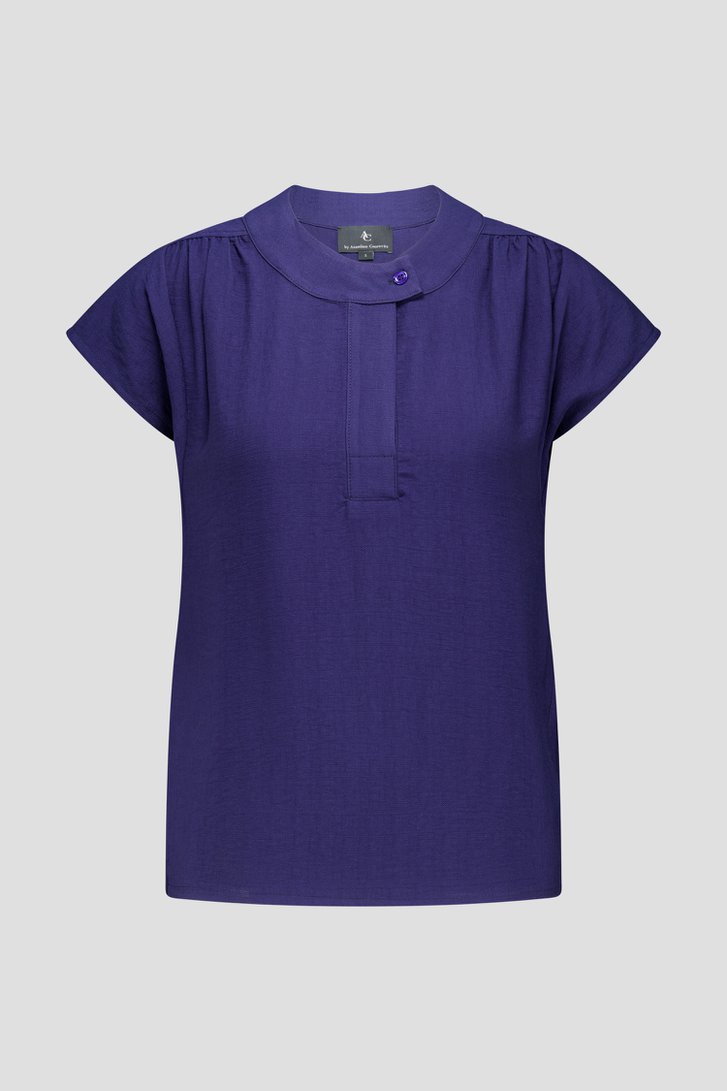 Donkerblauwe blouse met korte mouwen van AC by Annelien Coorevits voor Dames