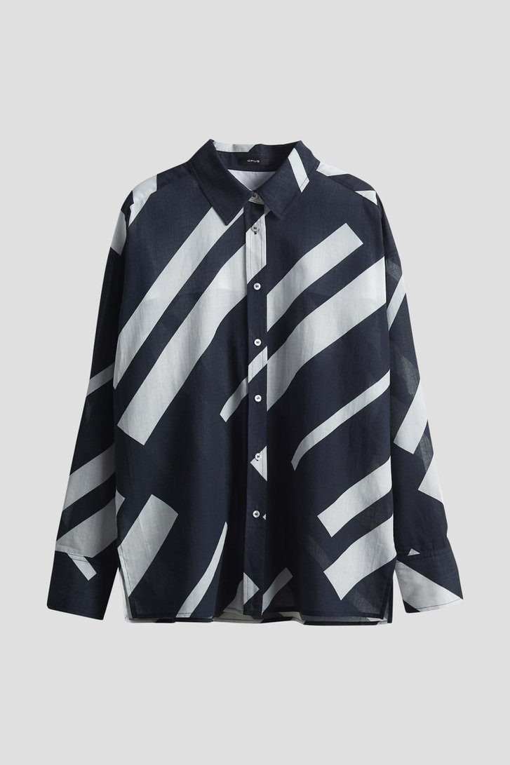Donkerblauwe blouse met wit gestreept motief van Opus voor Dames