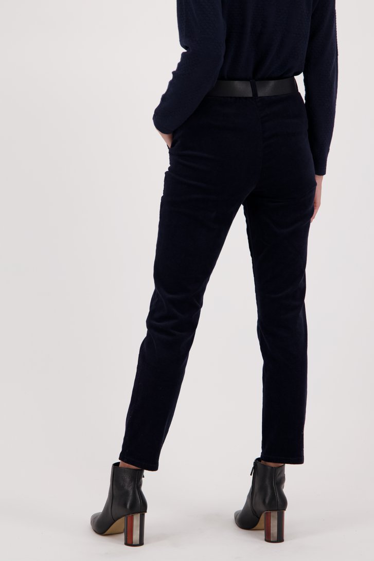 Donkerblauwe broek in ribluweel - slim fit van Signature voor Dames