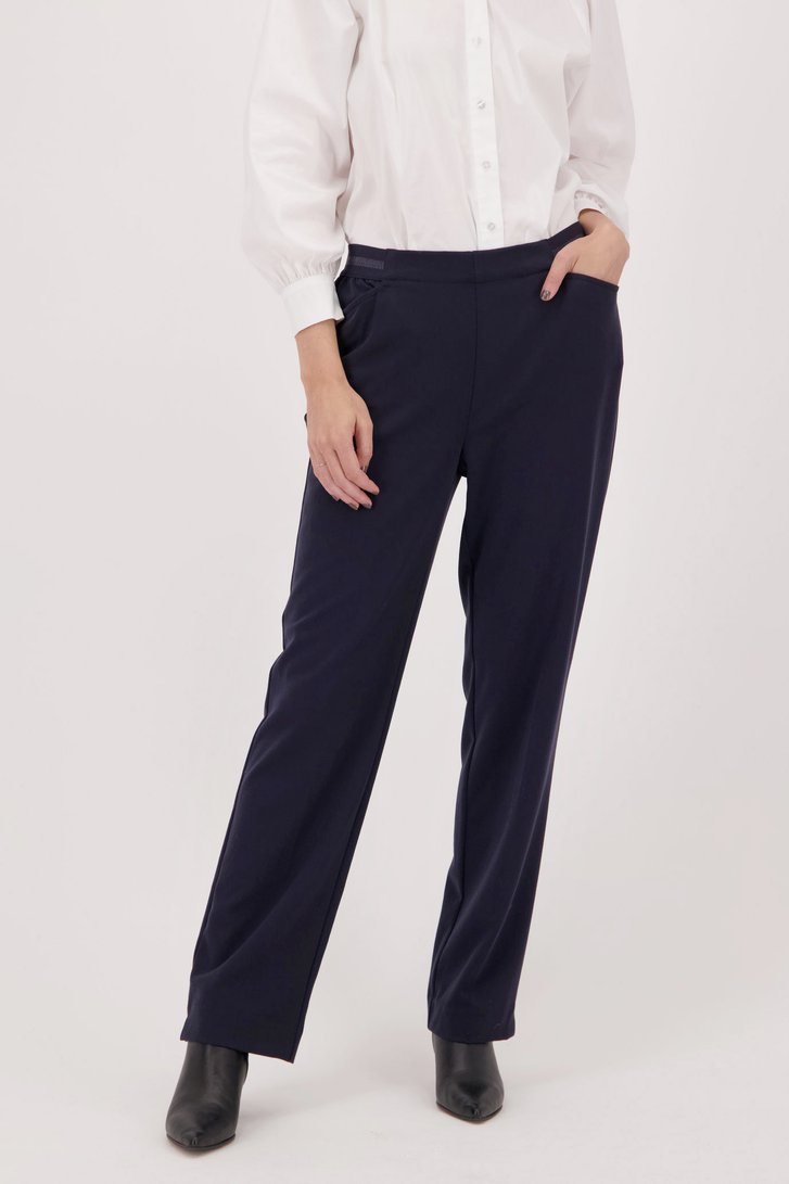 Donkerblauwe broek met elastische tailleband, Dames, Merk: Claude Arielle, Maat: 52