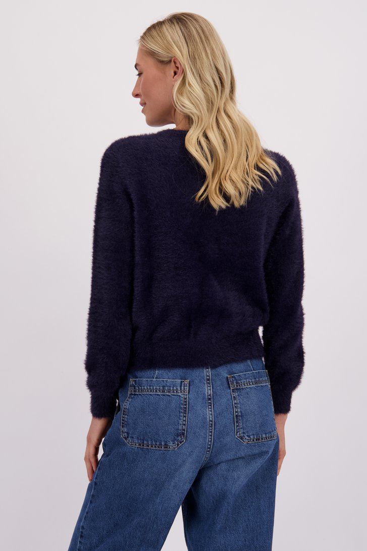 Achterkant van Donkerblauwe cardigan in faux-furstof door Liberty Island voor Dames