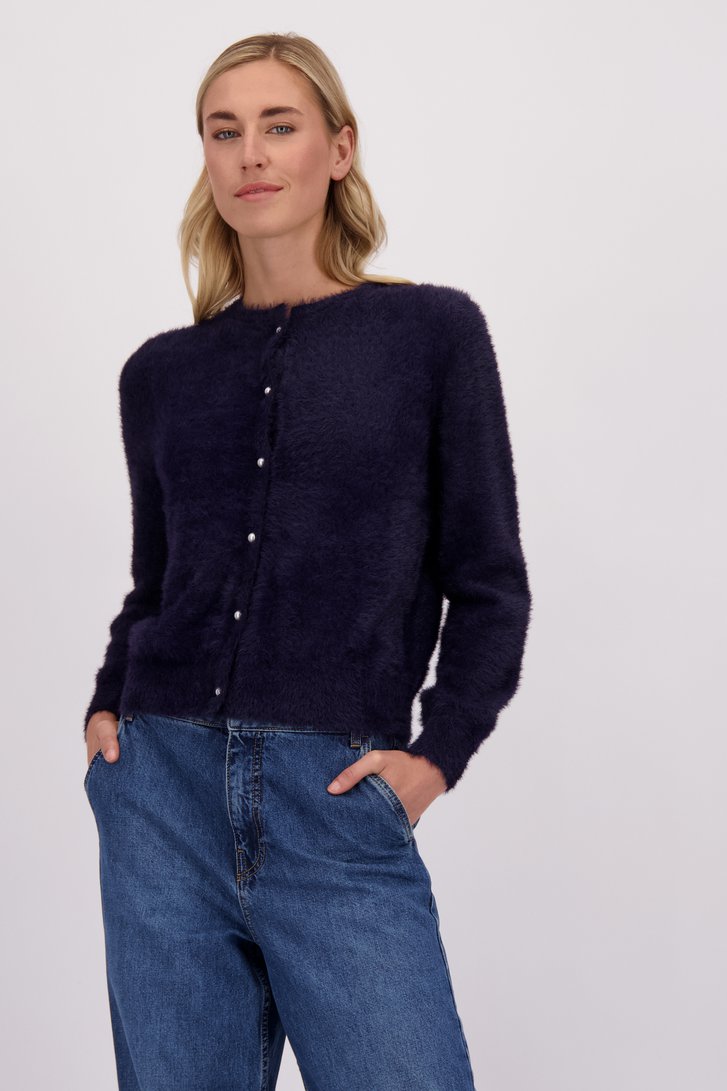 Voorkant van Donkerblauwe cardigan in faux-furstof door Liberty Island voor Dames