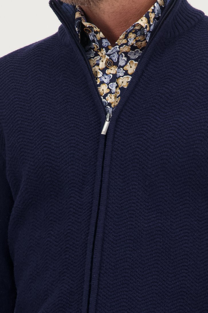 Donkerblauwe cardigan met reliëfmotief  van Dansaert Blue voor Heren