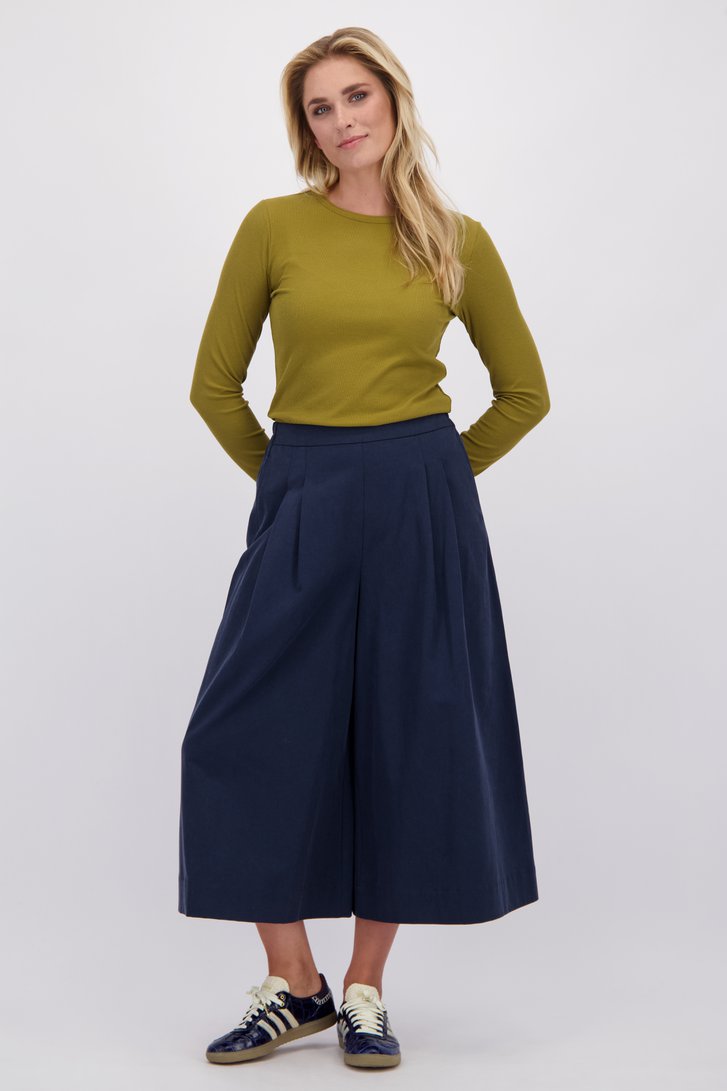Voorkant van Donkerblauwe culotte met elastische tailleband door Libelle voor Dames