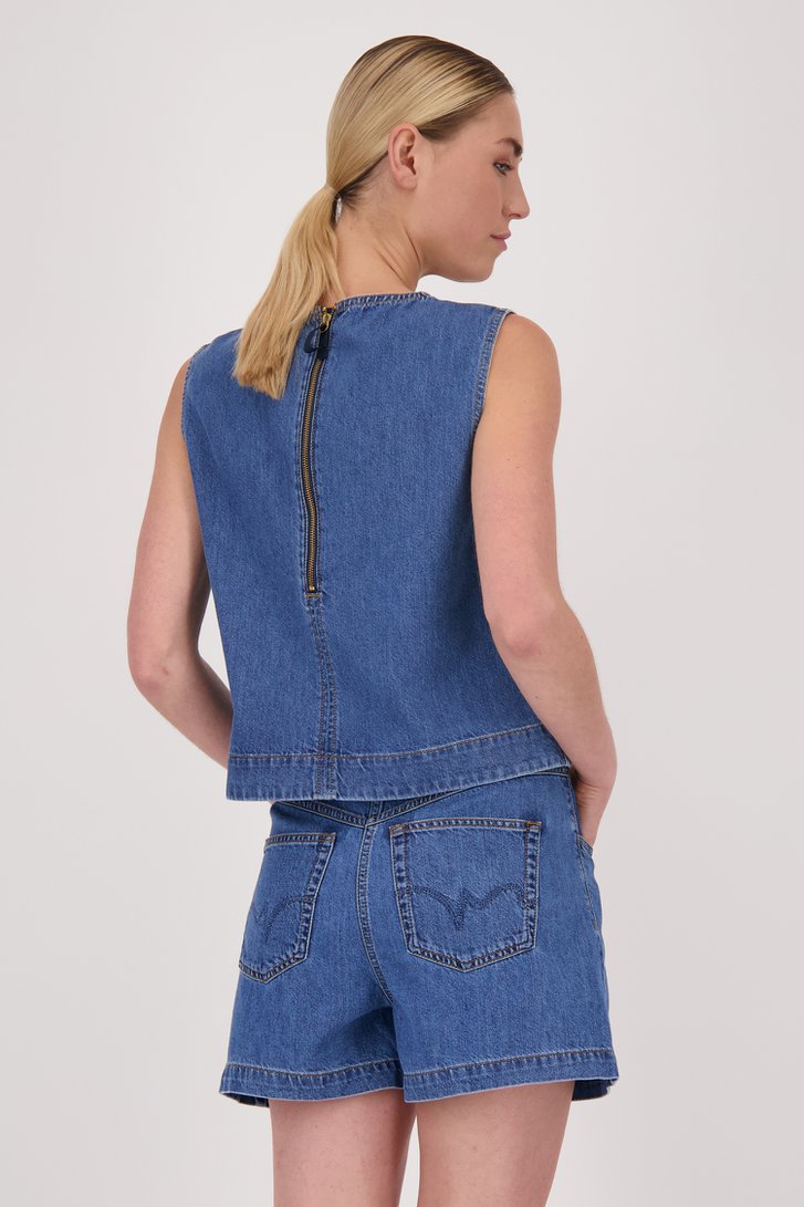 Donkerblauwe denimblouse zonder mouwen van Liberty Island Denim voor Dames