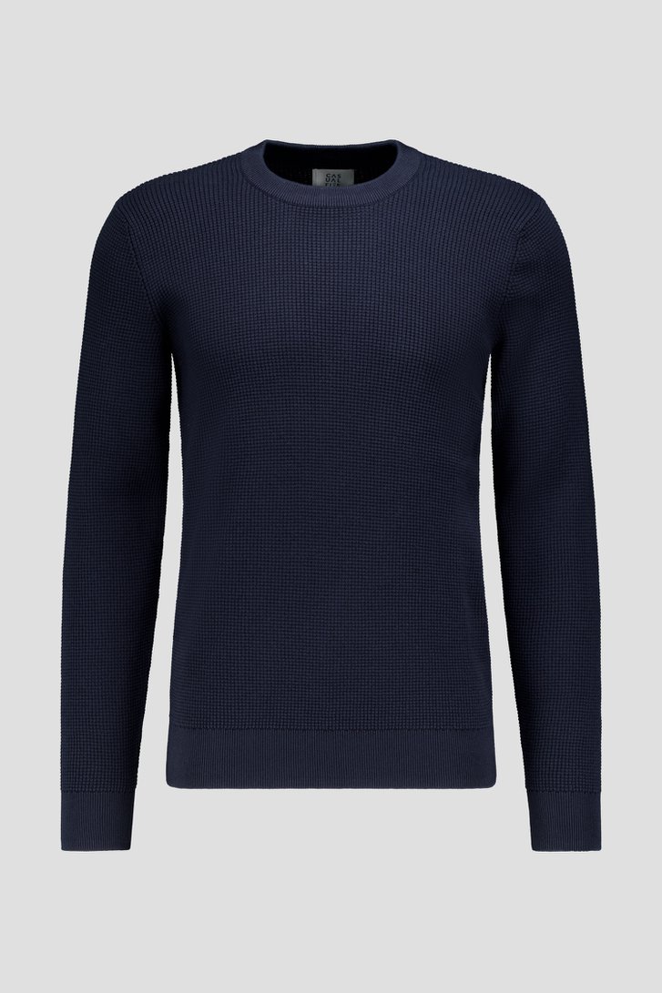 Productfoto 1 van  Donkerblauwe gebreide trui met ronde hals  door Casual Five voor Heren