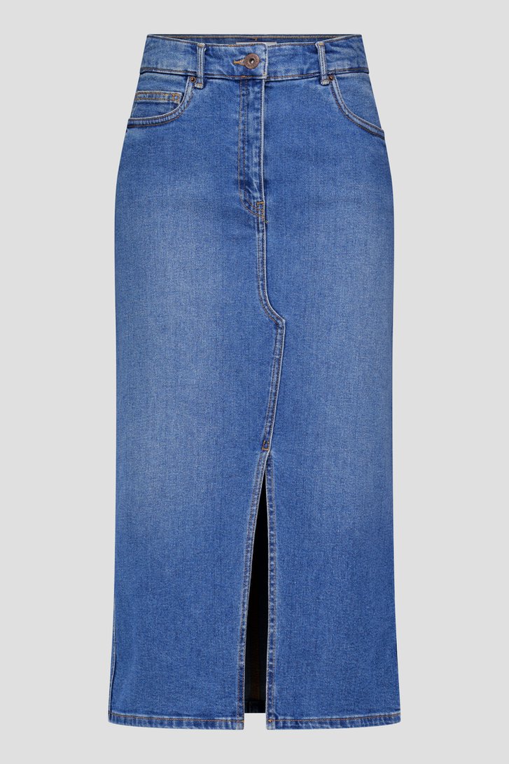 Donkerblauwe halflange jeansrok met split van Liberty Island Denim voor Dames