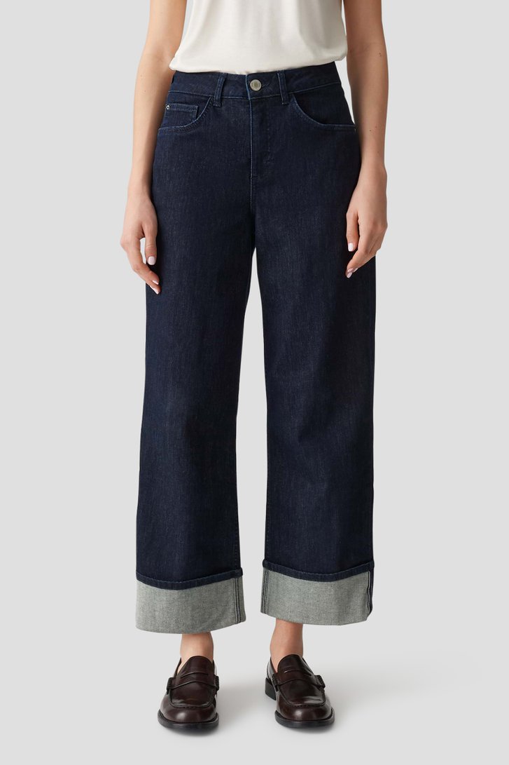 Voorkant van Donkerblauwe jeans met omslag - 7/8 lengte  door Opus voor Dames