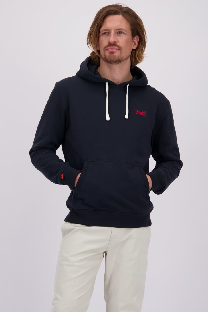 Voorkant van Donkerblauwe katoenen hoodie door Superdry voor Heren