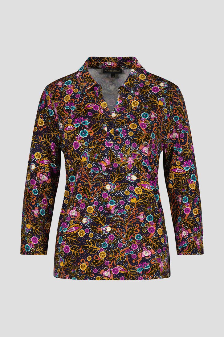 Donkerblauwe polo met kleurrijke print van Claude Arielle voor Dames