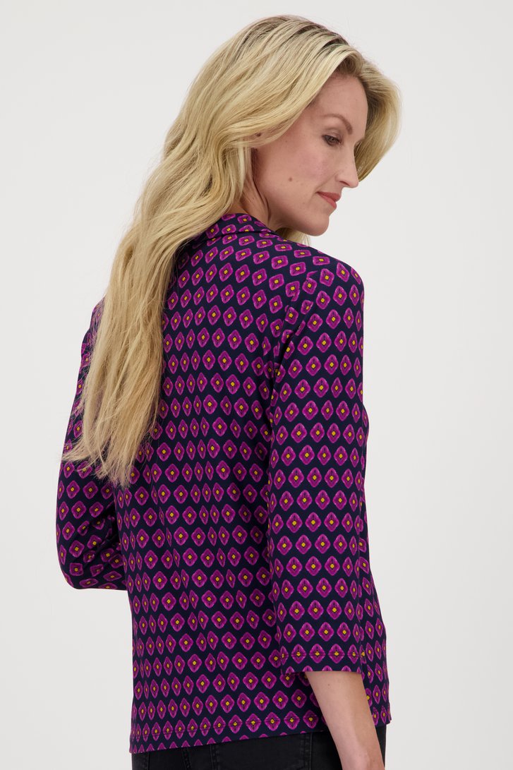 Donkerblauwe polo met paarse print van Claude Arielle voor Dames
