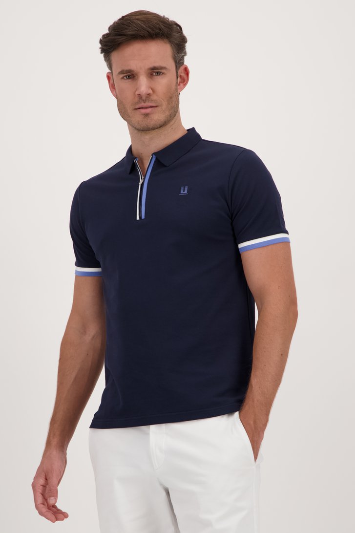 Donkerblauwe polo met rits van Upper East voor Heren