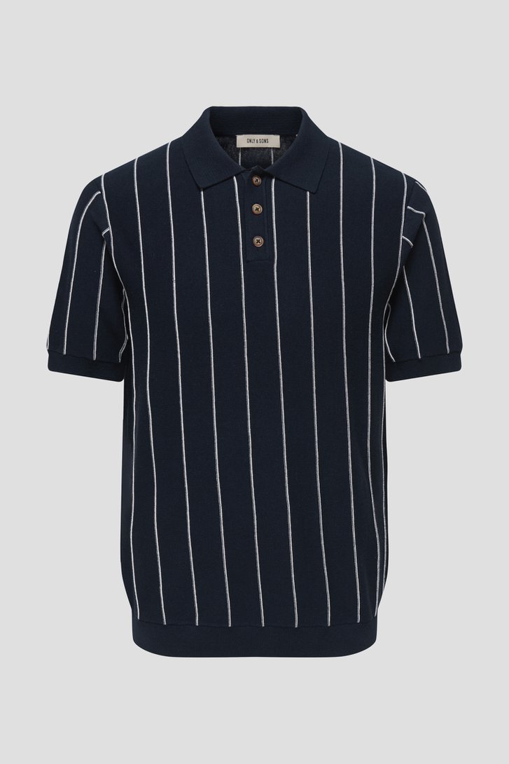 Productfoto 1 van Donkerblauwe polo met wit gestreept motief door Only & Sons voor Heren