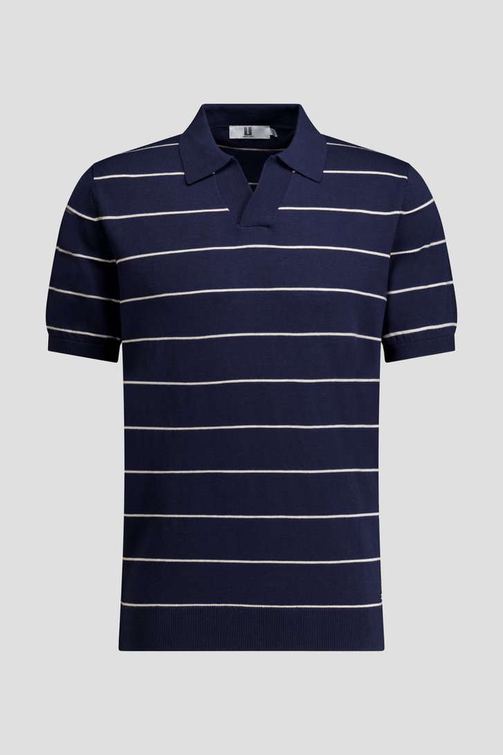 Productfoto 1 van Donkerblauwe polo met wit gestreept motief door Upper East voor Heren