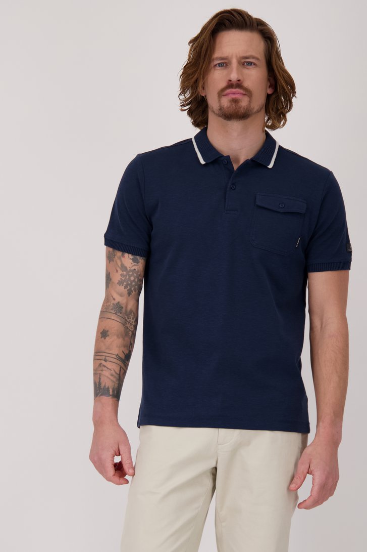 Donkerblauwe polo met witte boord van Bluefields voor Heren