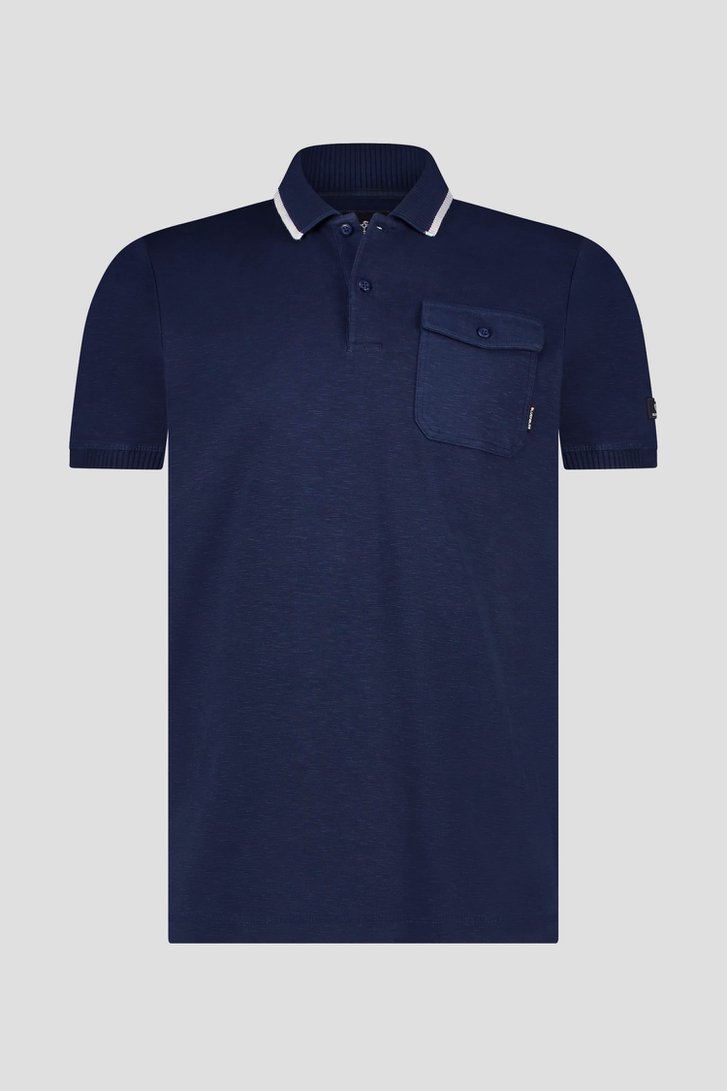 Donkerblauwe polo met witte boord van Bluefields voor Heren