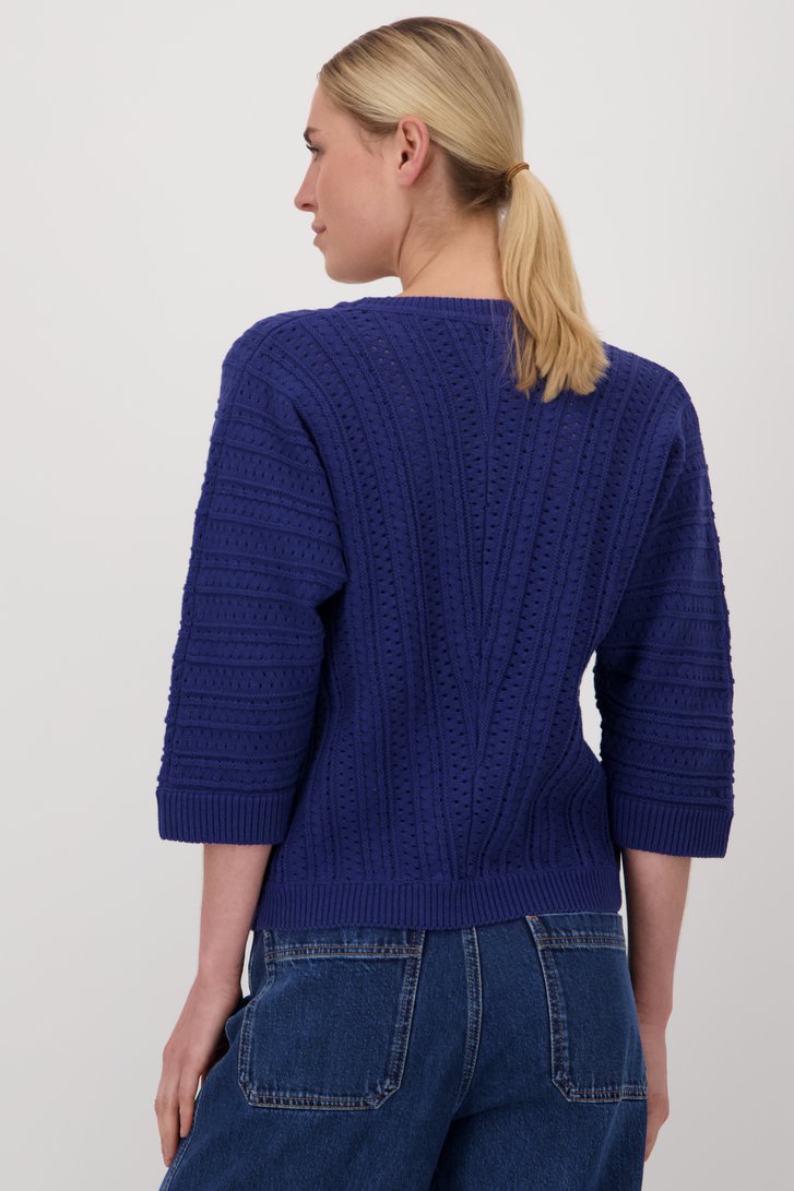 Donkerblauwe trui met ajourmotief van Liberty Island voor Dames