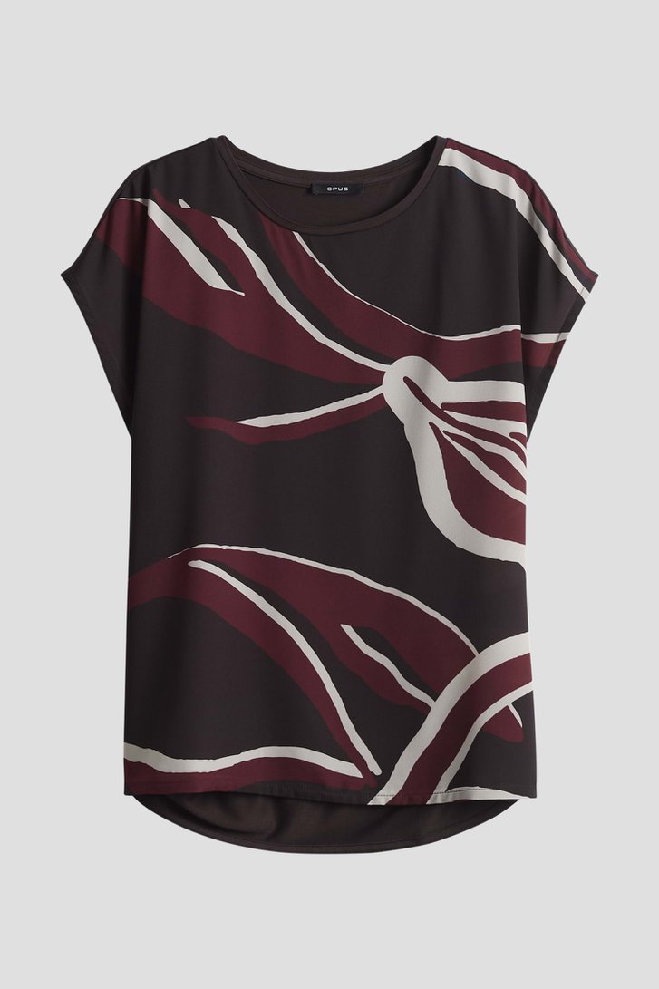 Donkerbruin T-shirt met abstracte print van Opus voor Dames