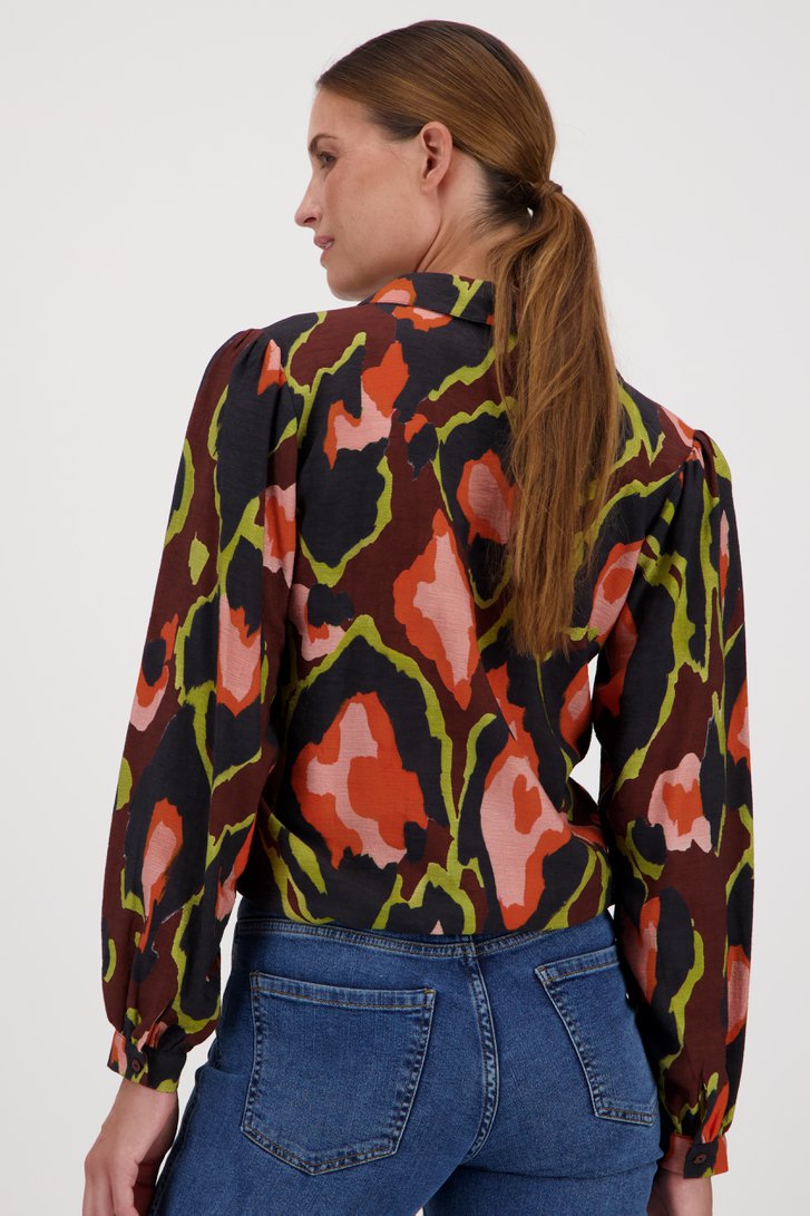 Donkerbruine blouse met print van Geisha voor Dames