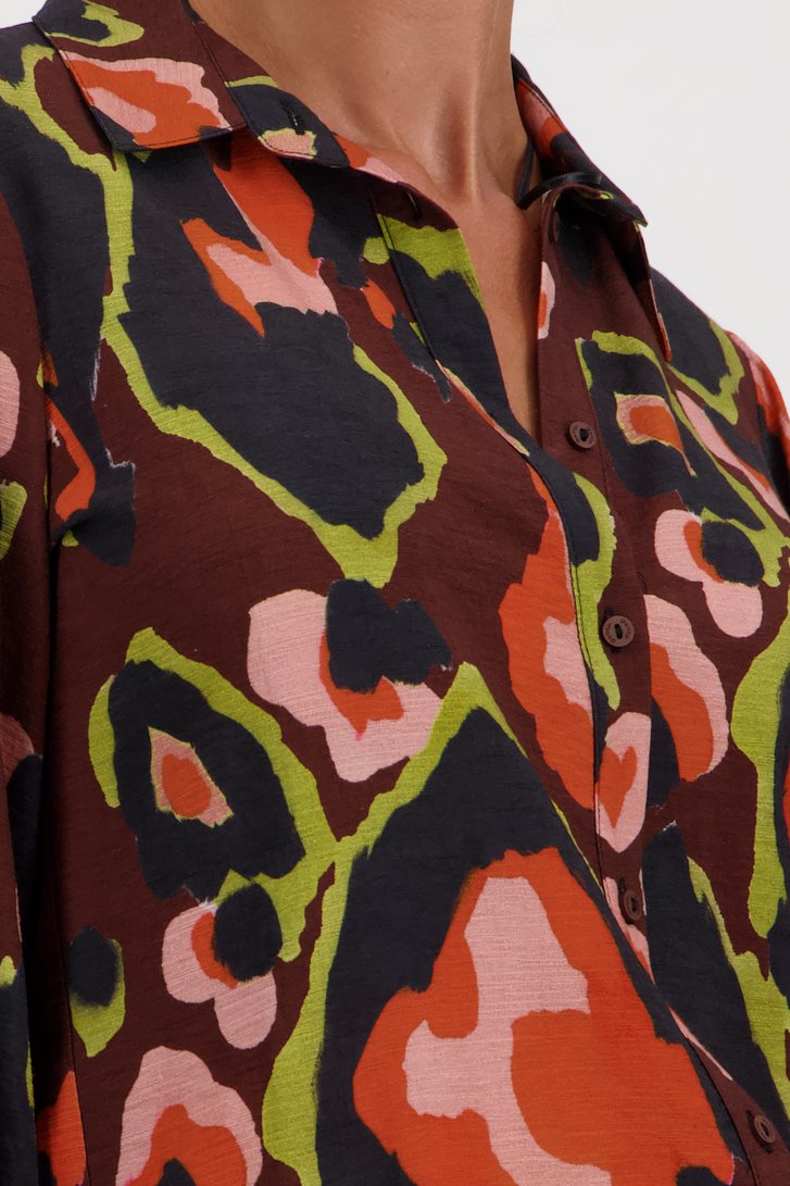 Donkerbruine blouse met print van Geisha voor Dames