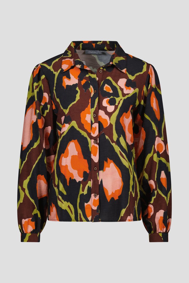 Donkerbruine blouse met print van Geisha voor Dames