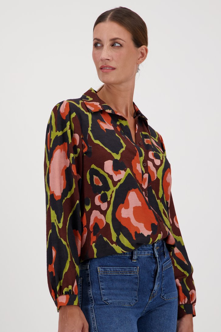 Donkerbruine blouse met print van Geisha voor Dames
