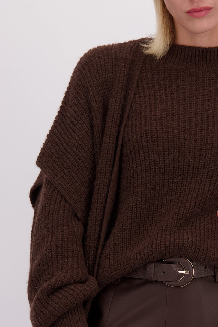 Detail van Donkerbruine gebreide cardigan met wol en mohair door D'Auvry voor Dames