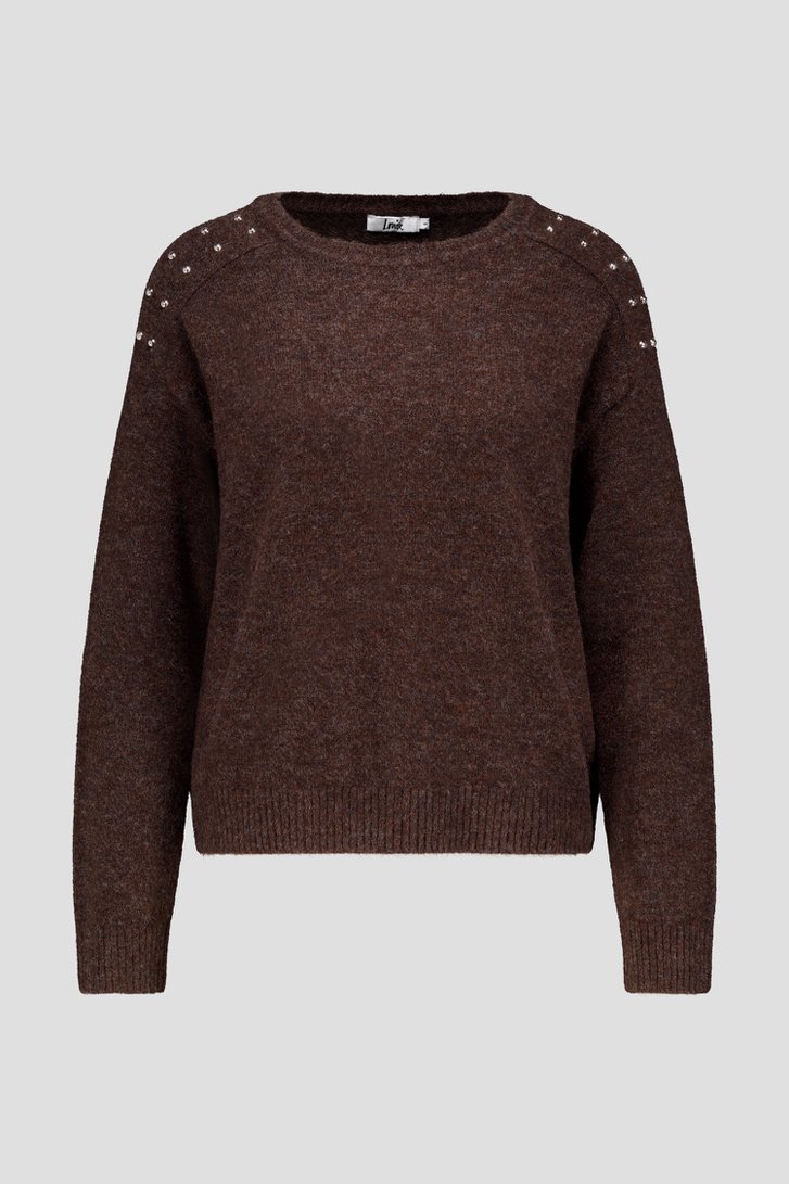 Productfoto 1 van Donkerbruine gebreide trui met studs door Louise voor Dames