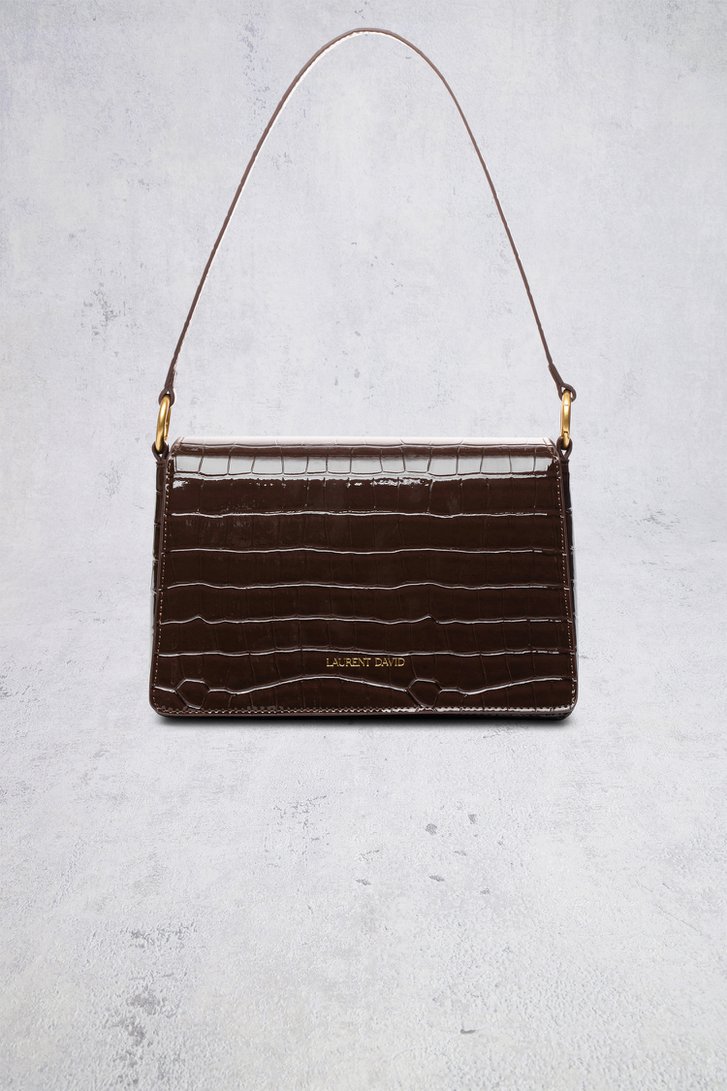 Achterkant van Donkerbruine handtas met krokodillenstructuur door Laurent David voor Dames