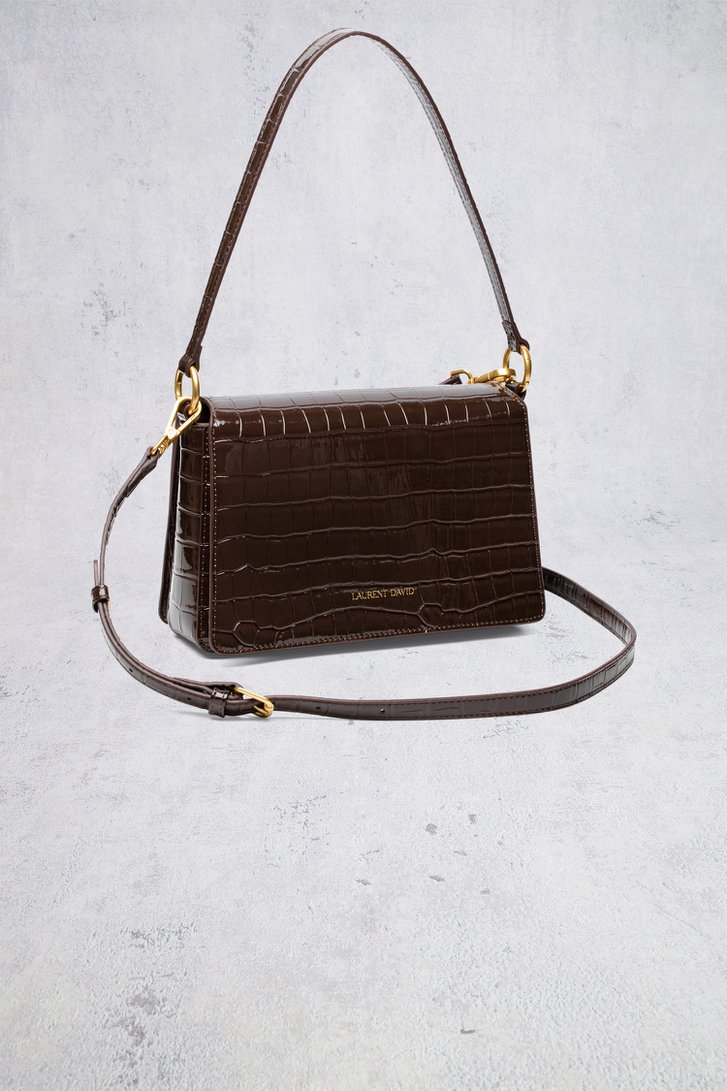 Productfoto 1 van Donkerbruine handtas met krokodillenstructuur door Laurent David voor Dames