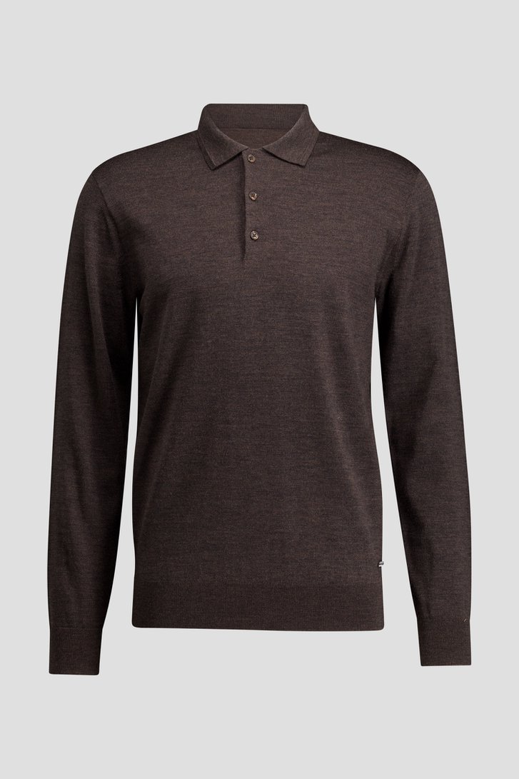 Productfoto 1 van Donkerbruine wollen polo met lange mouwen door Upper East voor Heren