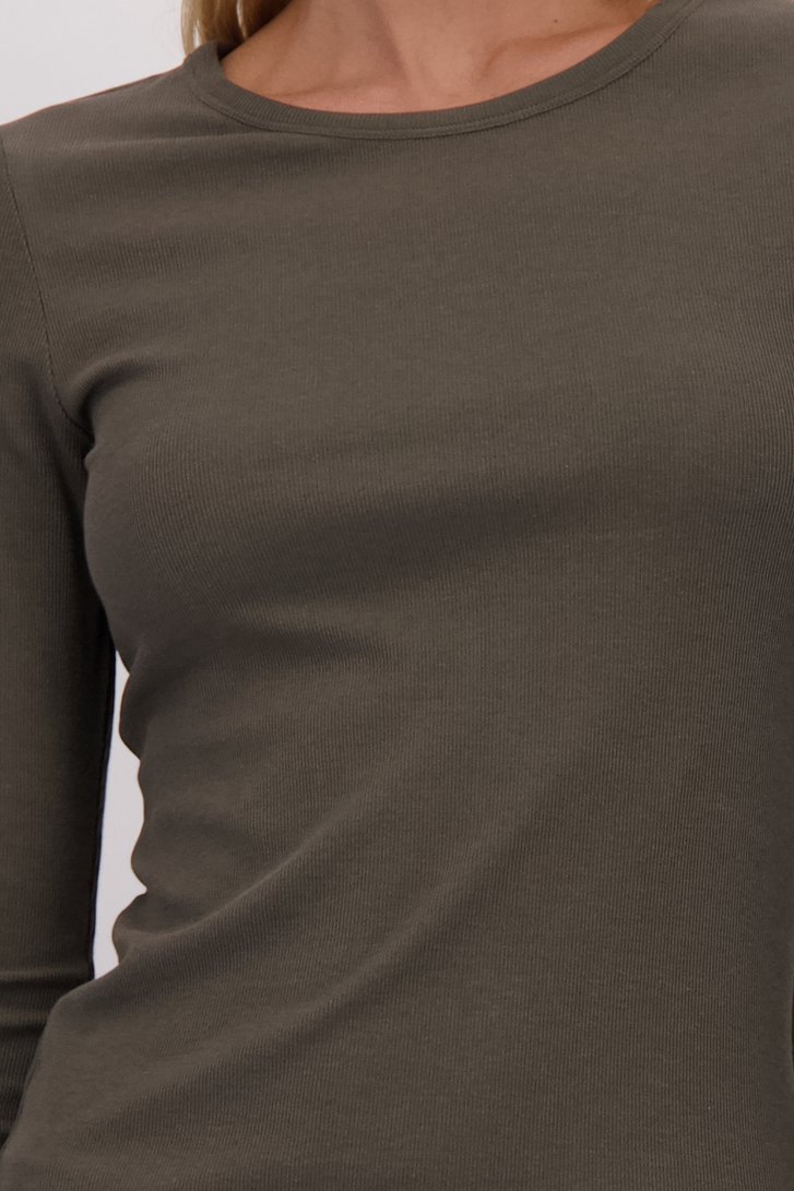 Detail van Donkergroen T-shirt met lange mouwen door Liberty Island voor Dames