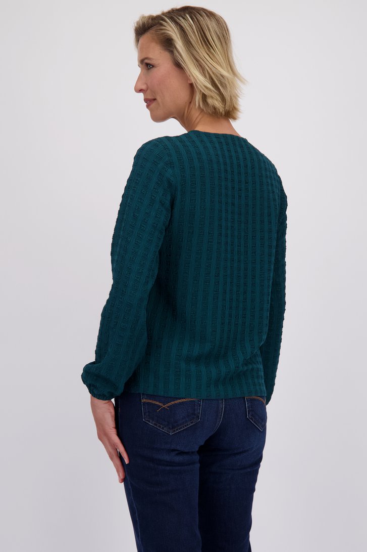Achterkant van Donkergroene blouse met V-hals door Claude Arielle voor Dames