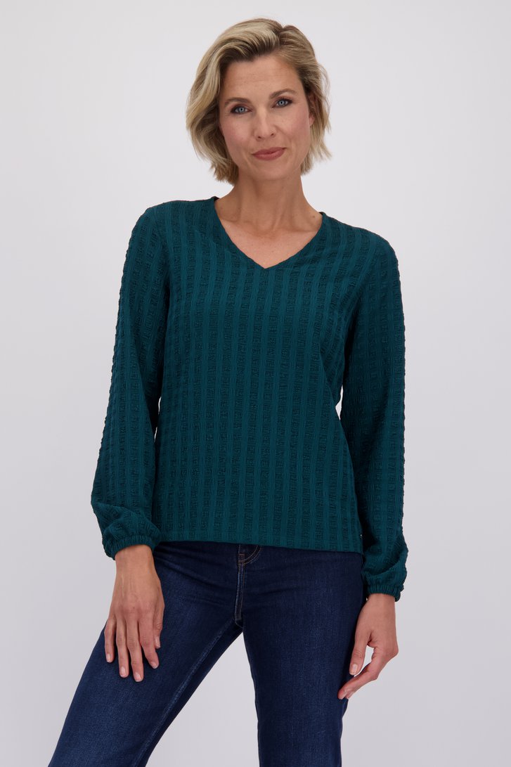 Voorkant van Donkergroene blouse met V-hals door Claude Arielle voor Dames