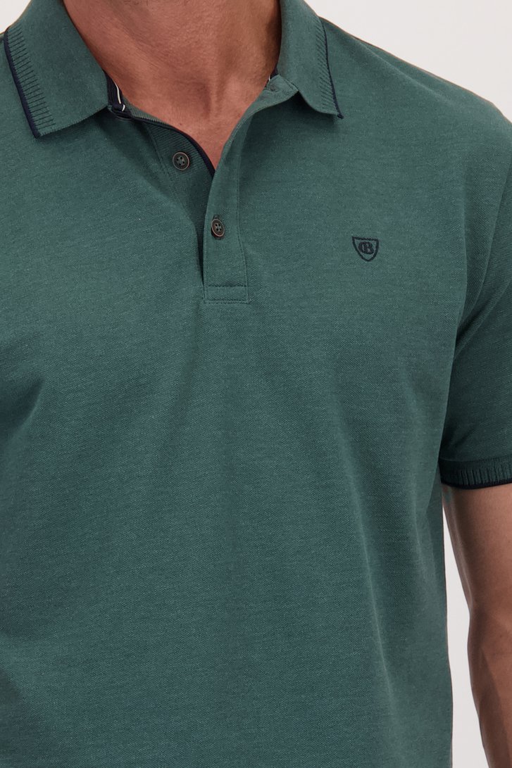 Detail van Donkergroene gemêleerde polo met korte mouwen door Dansaert Blue voor Heren