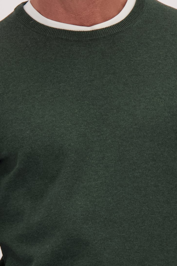 Detail van Donkergroene katoenen trui met ronde hals door Dansaert Blue voor Heren