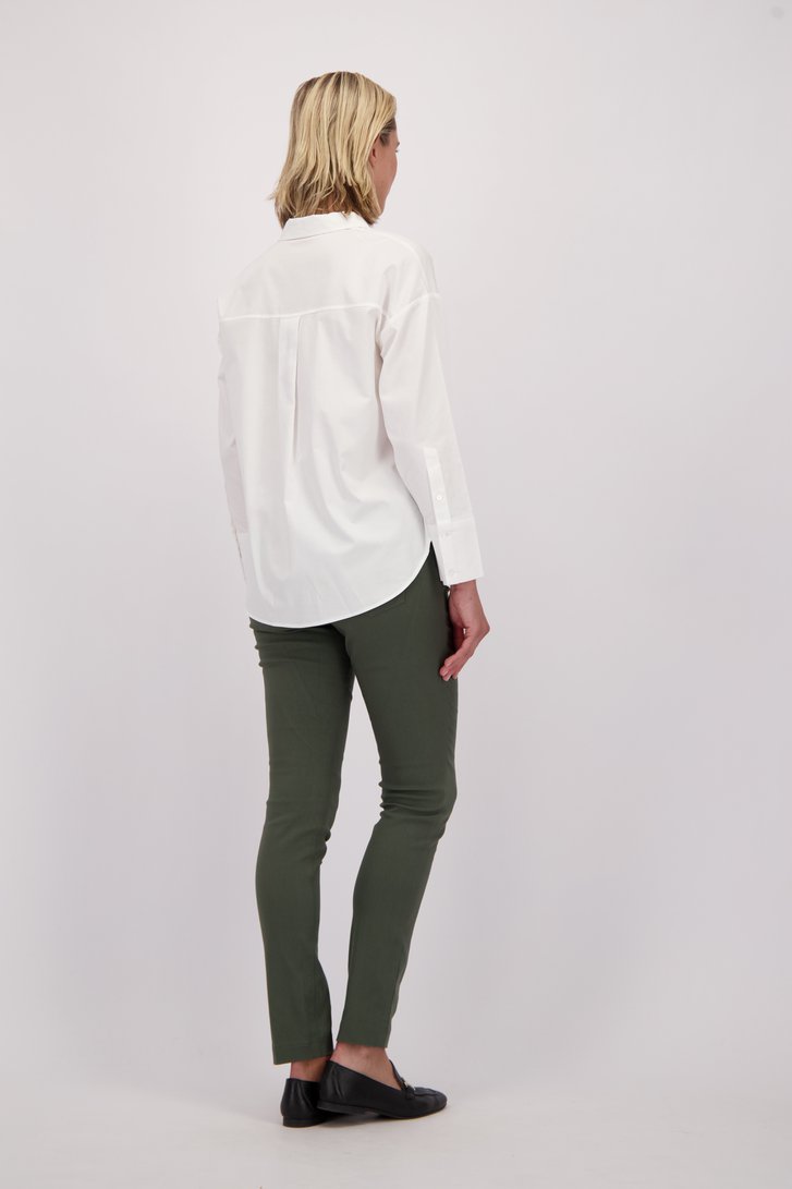 Achterkant van Donkergroene stretchbroek met elastische taille door Claude Arielle voor Dames