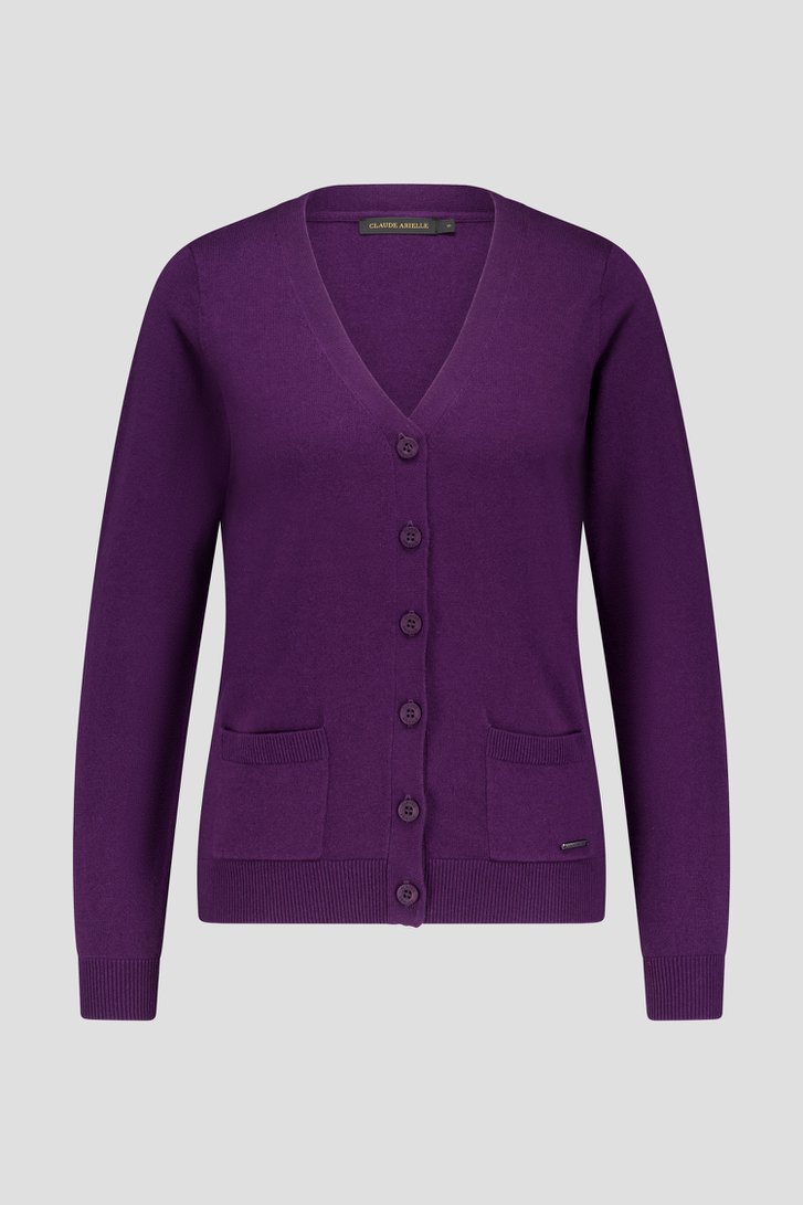 Donkerpaarse cardigan met ton-sur-ton knopen van Claude Arielle voor Dames