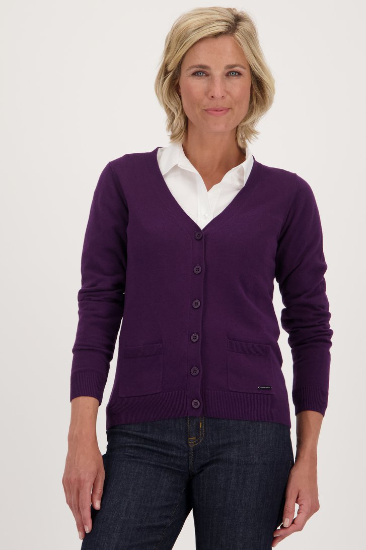 Donkerpaarse cardigan met ton-sur-ton knopen van Claude Arielle voor Dames